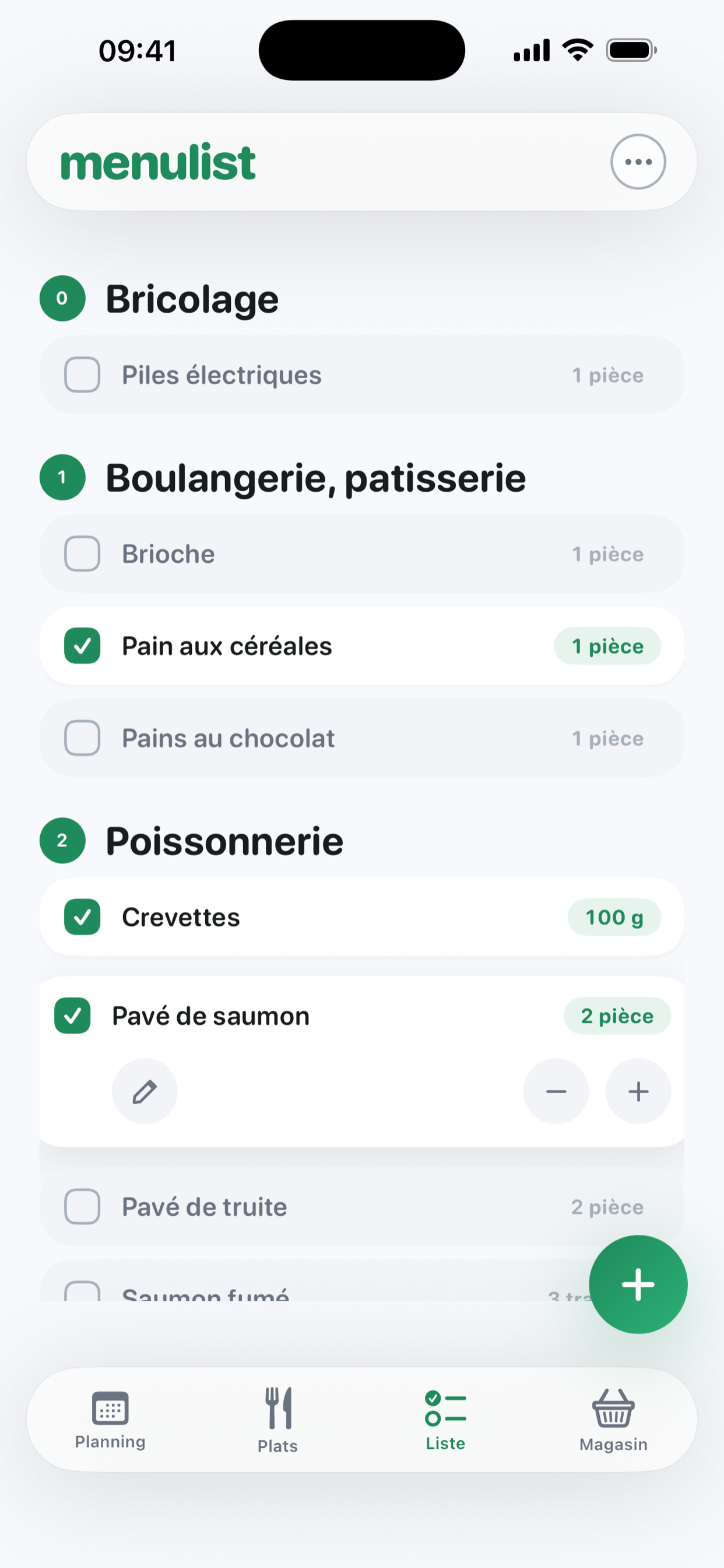 Liste de courses groupée par rayon