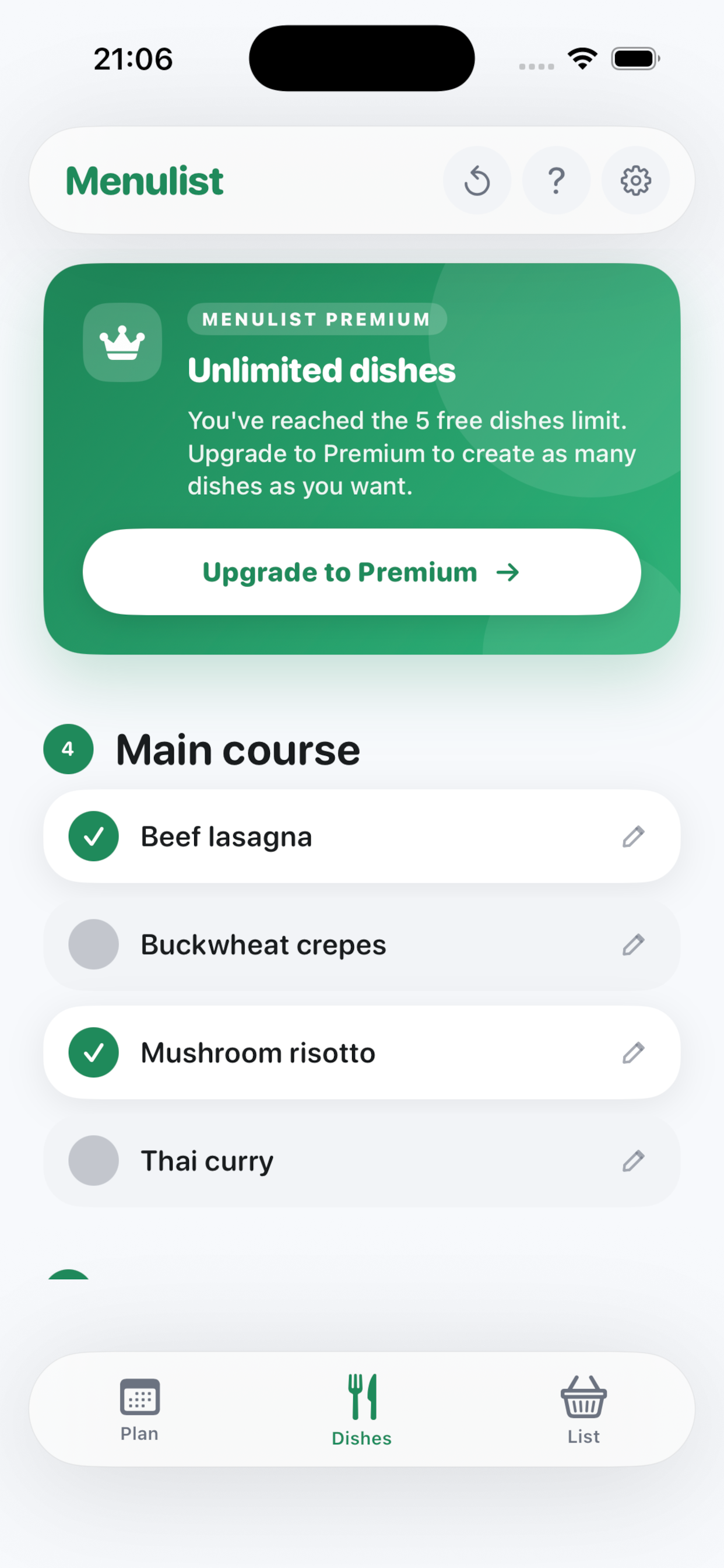 Choosing meals from the recipe book